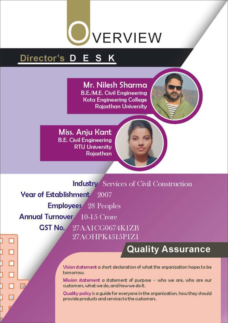 Leadership and company overview brochure page featuring Mr. Nilesh Sharma
